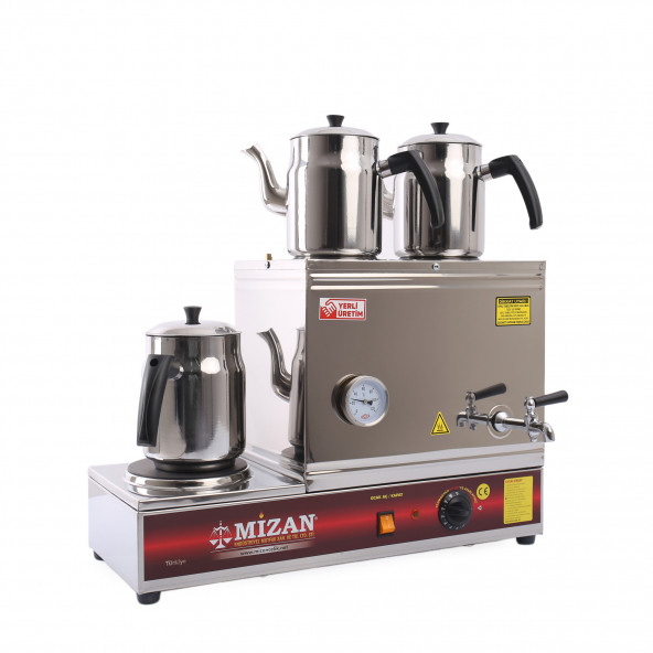 Mizan Çift Demlikli Elektrikli Çay Kazanı 30 Lt. - 2 Adet DEMLİK HEDİYELİ !! -Çay Ocağı MC207 - 2