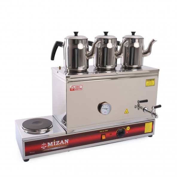 Mizan Üç Demlikli Elektrikli Çay Kazanı 40 Lt. + 3 Adet DEMLİK HEDİYELİ-Çay Ocağı MC208