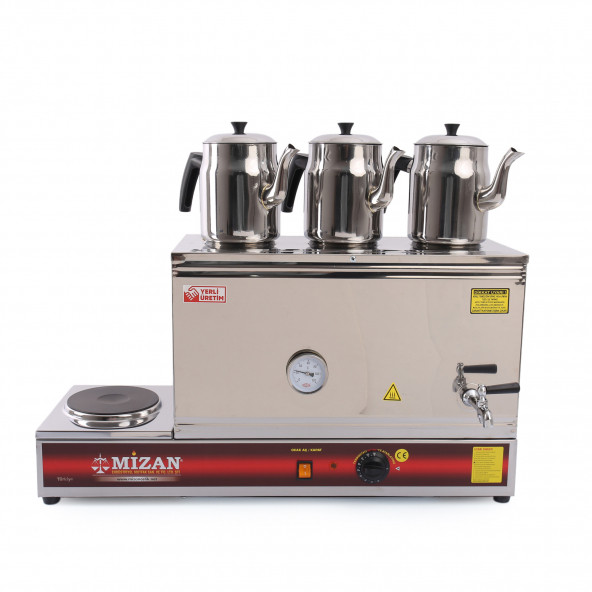 Mizan Üç Demlikli Elektrikli Çay Kazanı 40 Lt. + 3 Adet DEMLİK HEDİYELİ-Çay Ocağı MC208 - 2