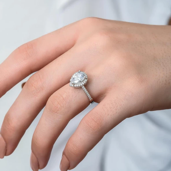 Damla Taşlı 925 Gümüş Tektaş Yüzük - 7