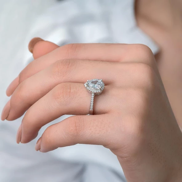 Damla Taşlı 925 Gümüş Tektaş Yüzük - 4