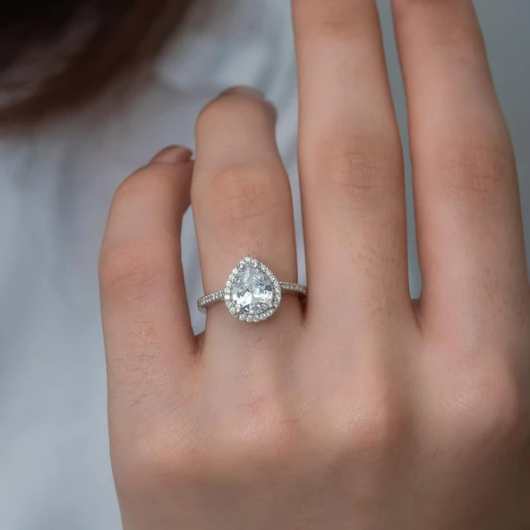 Damla Taşlı 925 Gümüş Tektaş Yüzük - 2