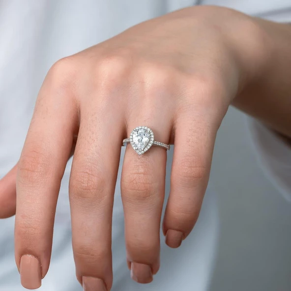 Damla Taşlı 925 Gümüş Tektaş Yüzük