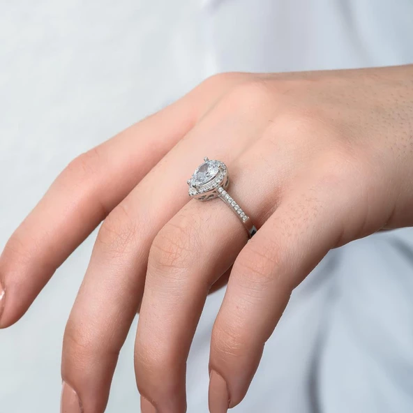 Damla Taşlı 925 Gümüş Tektaş Yüzük - 6