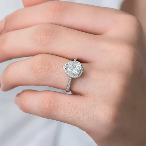 Damla Taşlı 925 Gümüş Tektaş Yüzük - 11