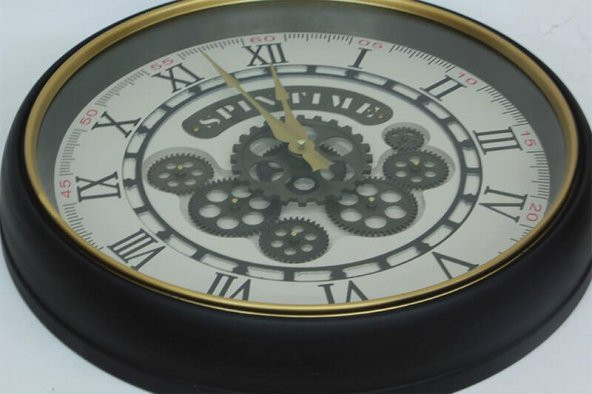 Yuvarlak Roma Rakamlı Spintime Mat Siyah Çarklı Metal Duvar Saati - 4