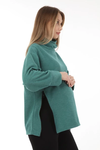 Luvmabelly MYRA4281 Fermuarlı Hamile Sweatshirt -Yeşil