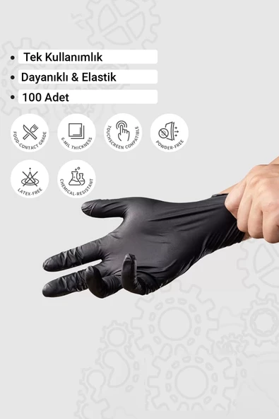 Floraplast M Boy Pudrasız Elastik Kutulu 100 Adet Siyah Eldiven - 2