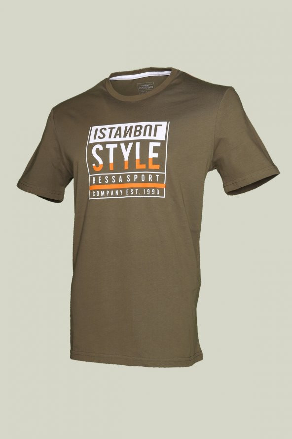 Istanbul Style Bisiklet Yaka 100 Pamuklu T-Shirt Haki