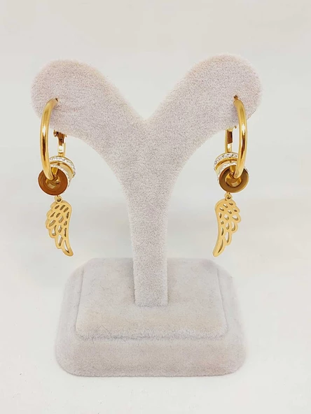 Melek Temalı Altın Renkli Çelik Küpe (54520) - Resim 2