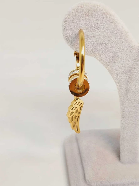 Melek Temalı Altın Renkli Çelik Küpe (54520) - Resim 4