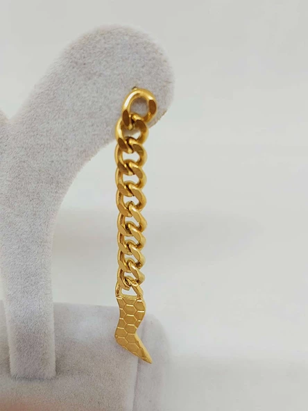 Yılan Temalı Altın Renkli Çelik Küpe (54522) - Resim 5