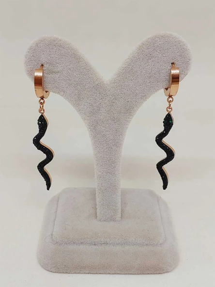 Yılan Temalı Rose Gold Renkli Çelik Küpe (54526) - Resim 2