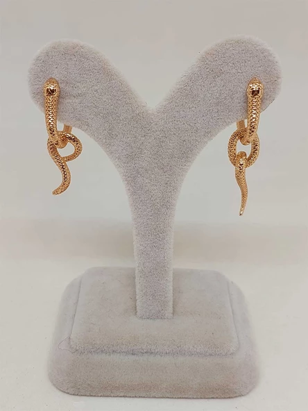 Yılan Temalı Altın Renkli Çelik Küpe (54528) - Resim 2