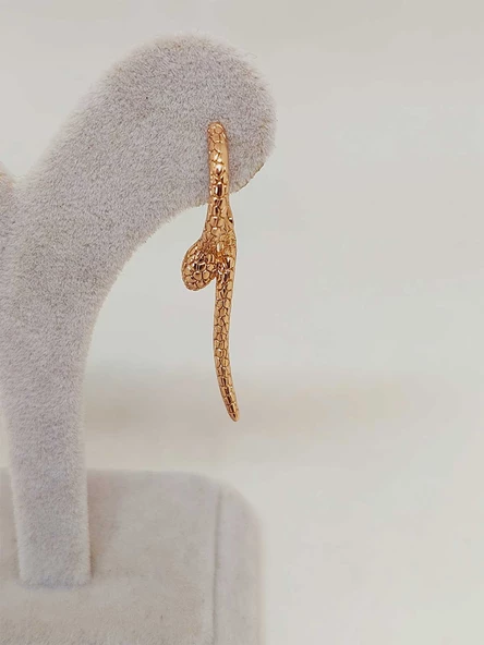 Yılan Temalı Altın Renkli Çelik Küpe (54532) - Resim 5