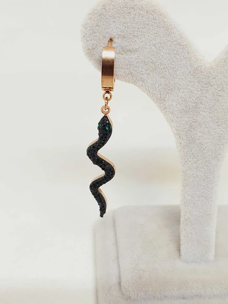 Yılan Temalı Rose Gold Renkli Çelik Küpe (54526) - Resim 4