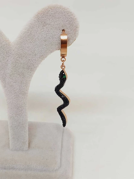 Yılan Temalı Rose Gold Renkli Çelik Küpe (54526) - Resim 5