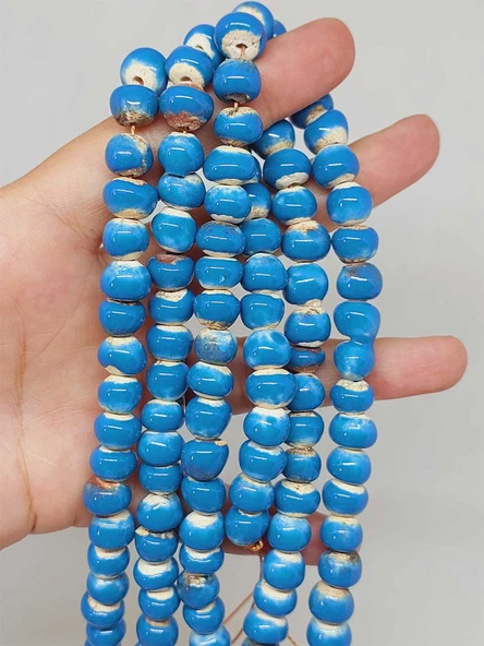 Mavi Renk Sırlı Seramik Boncuk Dizi 8-9mm/29cm (54258) - Resim 2