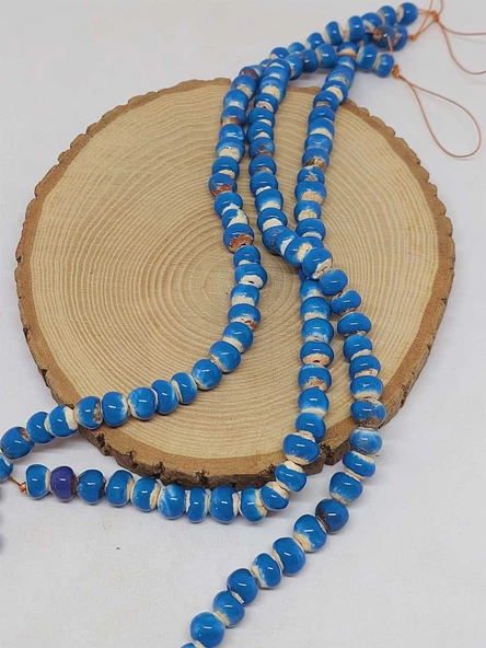 Mavi Renk Sırlı Seramik Boncuk Dizi 8-9mm/29cm (54258) ürün görseli 1