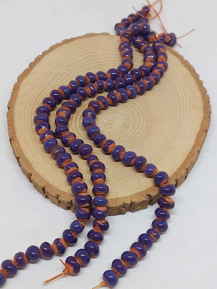 Mor Renk Sırlı Seramik Boncuk Dizi 8-9mm/28cm (54262) ürün görseli