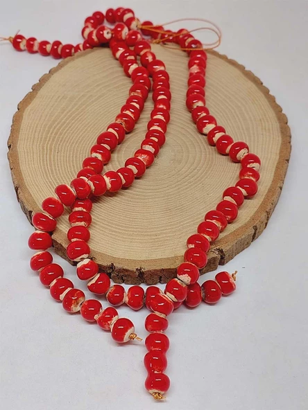 Kırmızı Renk Sırlı Seramik Boncuk Dizi 8-9mm/29cm (54260) ürün görseli 1