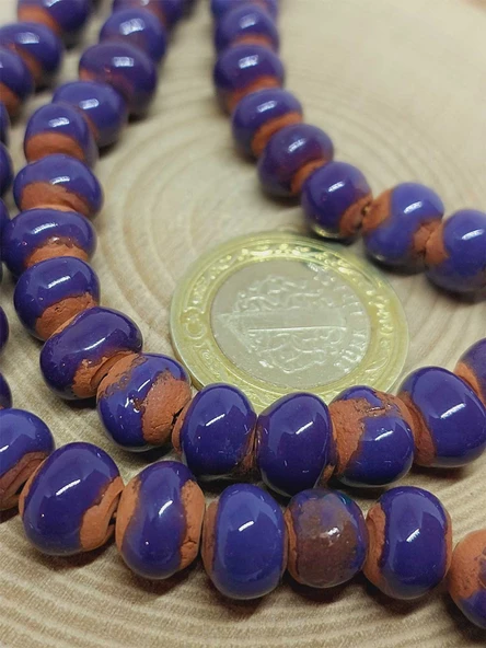 Mor Renk Sırlı Seramik Boncuk Dizi 8-9mm/28cm (54262) - Resim 3