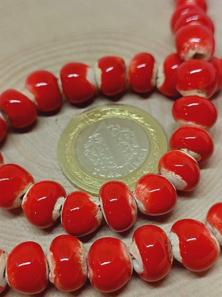 Kırmızı Renk Sırlı Seramik Boncuk Dizi 8-9mm/29cm (54260) - Resim 3