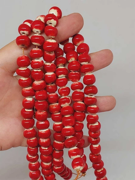 Kırmızı Renk Sırlı Seramik Boncuk Dizi 8-9mm/29cm (54260) - Resim 2