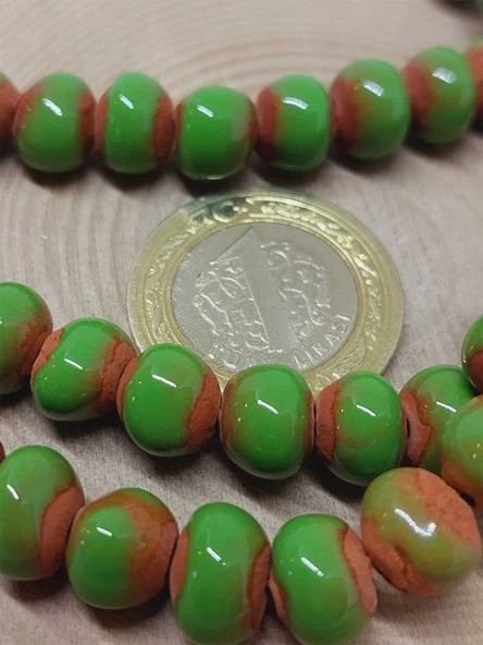 Yeşil Renk Sırlı Seramik Boncuk Dizi 8-9mm/29cm (54272) - Resim 3