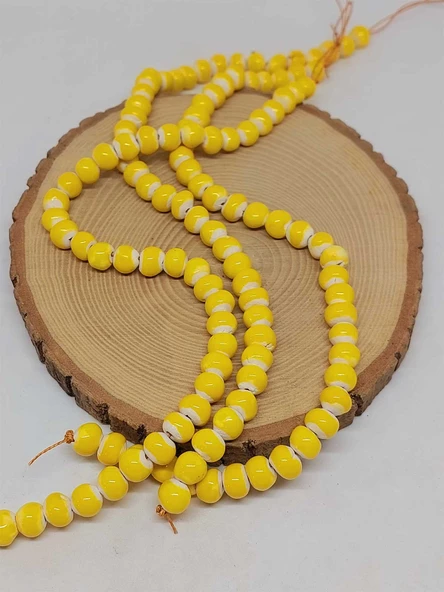 Sarı Renk Sırlı Seramik Boncuk Dizi 8-9mm/28cm (54270) ürün görseli