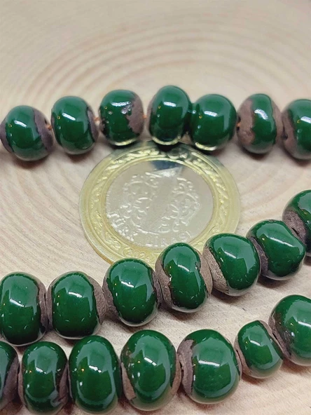 Yeşil Renk Sırlı Seramik Boncuk Dizi 8-9mm/28cm (54268) - Resim 3