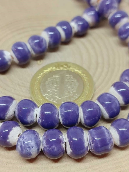 Mor Renk Sırlı Seramik Boncuk Dizi 8-9mm/29cm (54266) - Resim 3