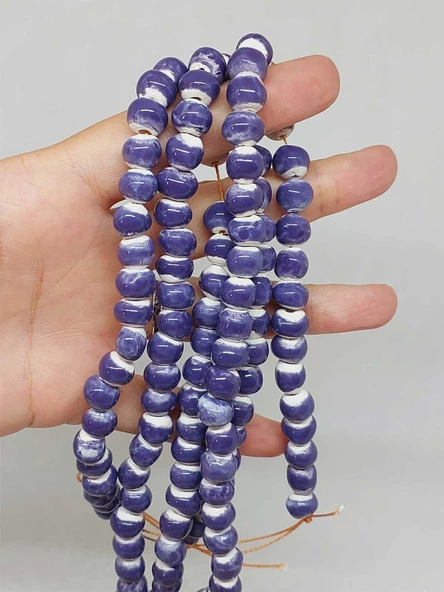 Mor Renk Sırlı Seramik Boncuk Dizi 8-9mm/29cm (54266) - Resim 2