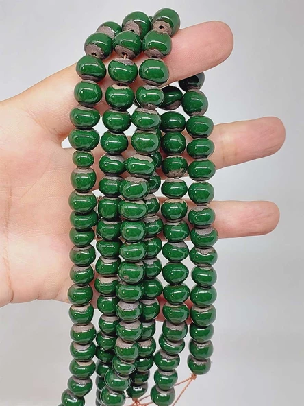 Yeşil Renk Sırlı Seramik Boncuk Dizi 8-9mm/28cm (54268) - Resim 2