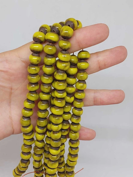 Sarı Renk Sırlı Seramik Boncuk Dizi 8-9mm/29cm (54282) - Resim 2