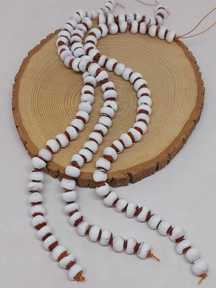 Beyaz Renk Sırlı Seramik Boncuk Dizi 8-9mm/29cm (54280) ürün görseli