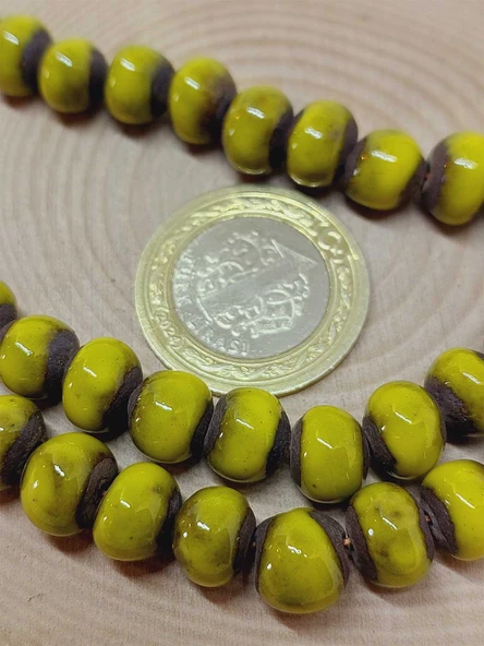 Sarı Renk Sırlı Seramik Boncuk Dizi 8-9mm/29cm (54282) - Resim 3