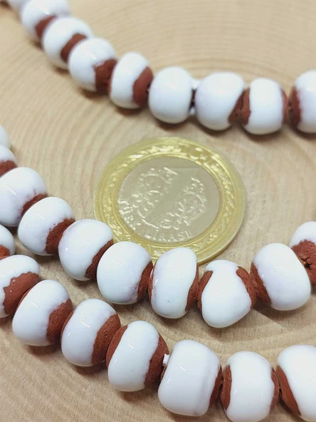 Beyaz Renk Sırlı Seramik Boncuk Dizi 8-9mm/29cm (54280) - Resim 3