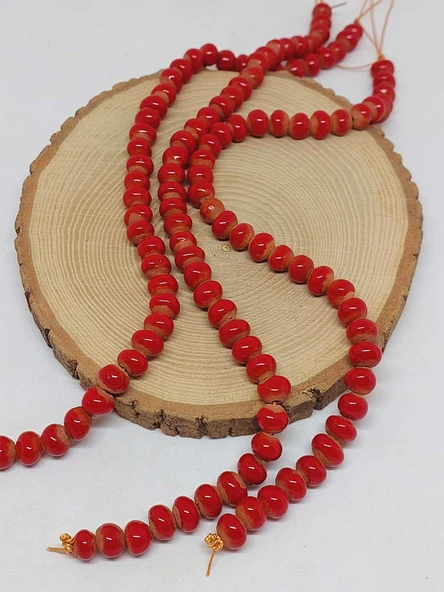 Kırmızı Renk Sırlı Seramik Boncuk Dizi 8-9mm/30cm (54284) ürün görseli 1