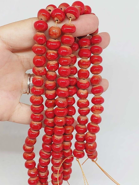 Kırmızı Renk Sırlı Seramik Boncuk Dizi 8-9mm/30cm (54284) - Resim 2
