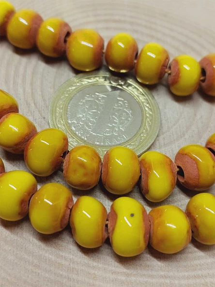 Sarı Renk Sırlı Seramik Boncuk Dizi 8-9mm/30cm (54286) - Resim 3
