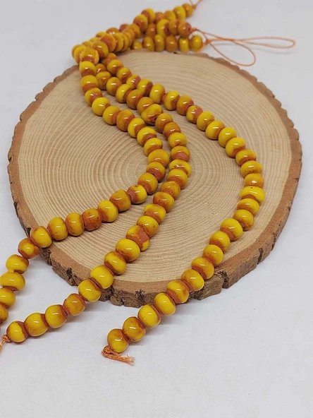 Sarı Renk Sırlı Seramik Boncuk Dizi 8-9mm/30cm (54286) - Resim 2