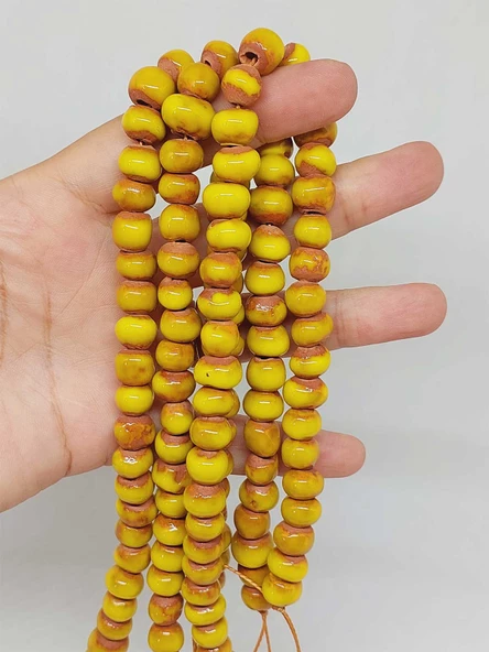 Sarı Renk Sırlı Seramik Boncuk Dizi 8-9mm/30cm (54286)