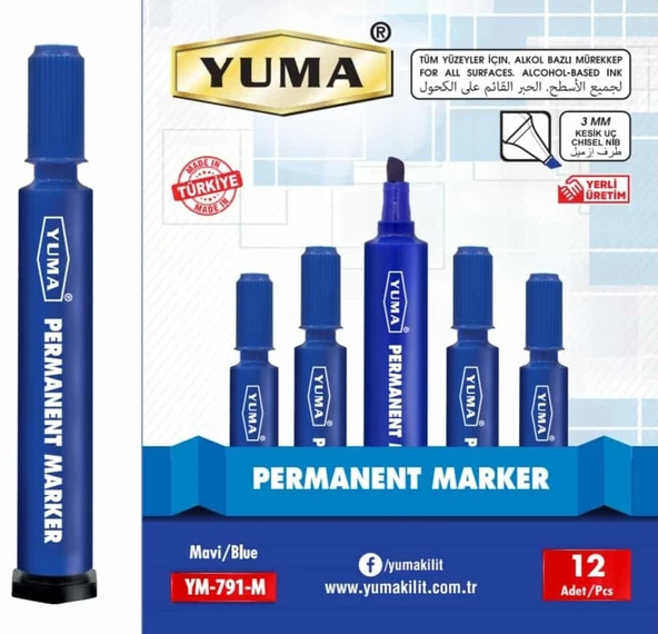 Yuma Parmanent Marker Koli Kalemi Mavi - Resim 2