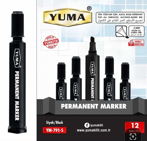 Yuma Parmanent Marker Koli Kalemi Siyah - Resim 2