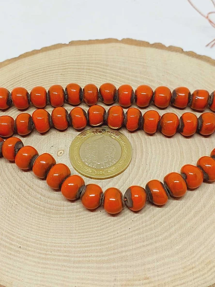 Turuncu Renk Sırlı Seramik Boncuk Dizi 8-9mm/29cm (54290) - Resim 3