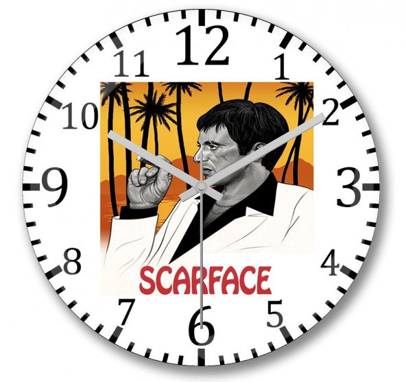 Scarface İllüstrasyon Duvar Saati Bombeli Gercek Cam - 1