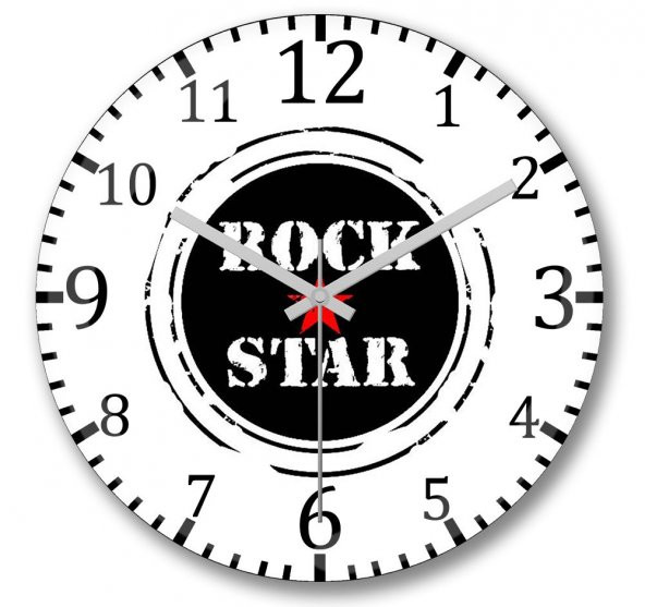 Rock Star Kırmızı Yıldız Duvar Saati Bombeli Gercek Cam
