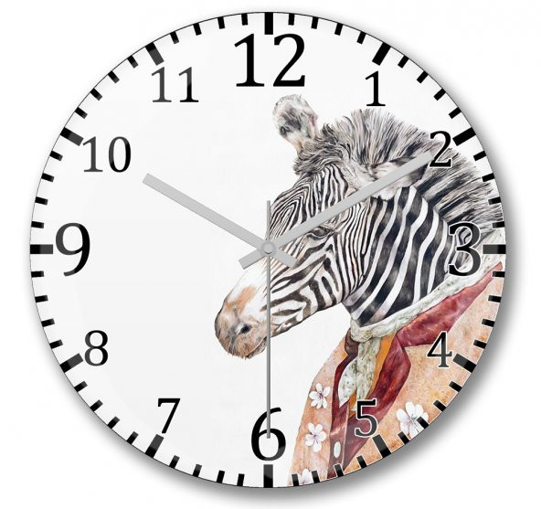 Renkli Zebra Duvar Saati Bombeli Gercek Cam