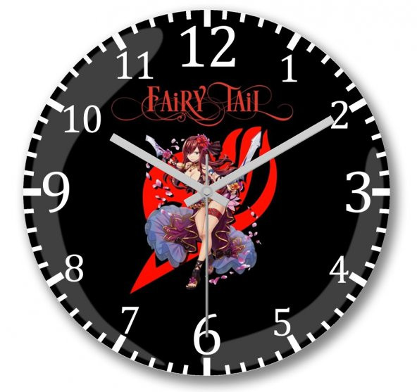 Fairy Tail Erza Scarlet Anime Duvar Saati Bombeli Gercek Cam